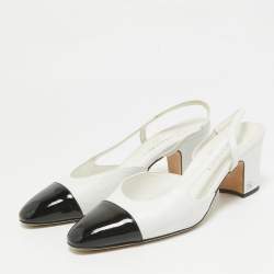 Chanel White/Black Croc Embossed and Patent CC Slingback  Pumps Size 39