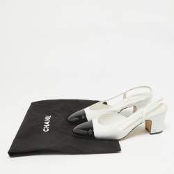 Chanel White/Black Croc Embossed and Patent CC Slingback  Pumps Size 39