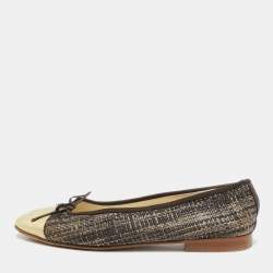 Pre Owned Chanel Tricolor Raffia and Leather CC Cap Toe Bow Ballet Flats Size 37.5