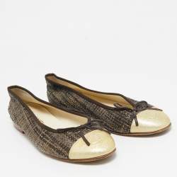Pre Owned Chanel Tricolor Raffia and Leather CC Cap Toe Bow Ballet Flats Size 37.5