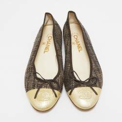 Pre Owned Chanel Tricolor Raffia and Leather CC Cap Toe Bow Ballet Flats Size 37.5