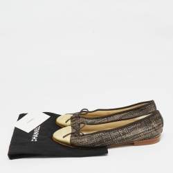 Pre Owned Chanel Tricolor Raffia and Leather CC Cap Toe Bow Ballet Flats Size 37.5