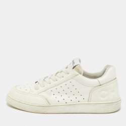 Pre Owned Chanel White Perforated Leather CC Low Top Sneakers Size 39.5