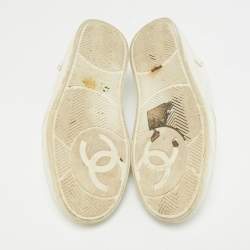 Pre Owned Chanel White Perforated Leather CC Low Top Sneakers Size 39.5