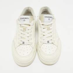 Pre Owned Chanel White Perforated Leather CC Low Top Sneakers Size 39.5