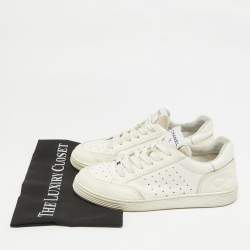 Pre Owned Chanel White Perforated Leather CC Low Top Sneakers Size 39.5