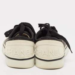 Chanel Black Canvas CC Cap Top Lace Up Sneakers Size 38