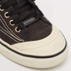 Chanel Black Canvas CC Cap Top Lace Up Sneakers Size 38