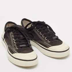 Chanel Black Canvas CC Cap Top Lace Up Sneakers Size 38