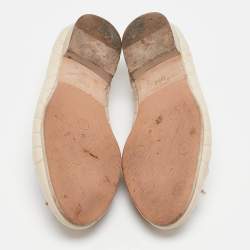 Chanel Cream Quilted Leather CC Bow Ballet Flats Size 36.5