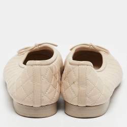 Chanel Cream Quilted Leather CC Bow Ballet Flats Size 36.5