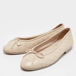 Chanel Cream Quilted Leather CC Bow Ballet Flats Size 36.5