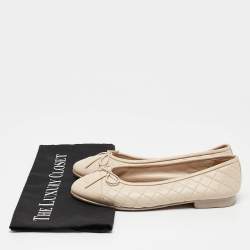 Chanel Cream Quilted Leather CC Bow Ballet Flats Size 36.5