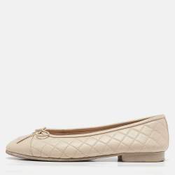 Chanel Cream Quilted Leather CC Bow Ballet Flats Size 36.5