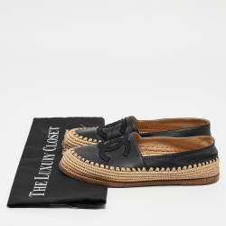 Chanel Beige/Black Leather and Raffia CC Espadrille Flats Size 36