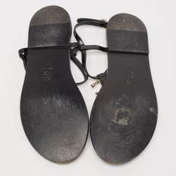 Pre Owned Chanel Black Patent and Leather CC Pearl Embellished Flat Thong Sandals Size 39.5