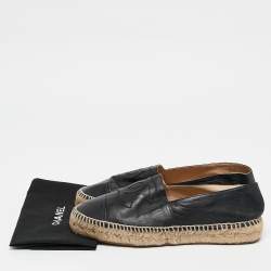 Chanel Black Leather CC Cap Toe Espadrille Flats Size 39