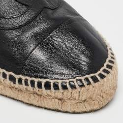 Chanel Black Leather CC Cap Toe Espadrille Flats Size 39