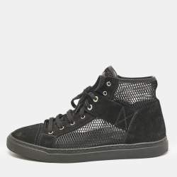 Pre Owned Chanel Black Suede and Mesh High Top Sneakers Size 39