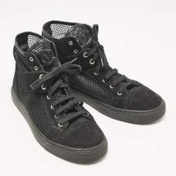 Pre Owned Chanel Black Suede and Mesh High Top Sneakers Size 39