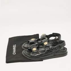 Chanel Black Leather Dad Slingback Sandals Size 36