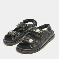 Chanel Black Leather Dad Slingback Sandals Size 36