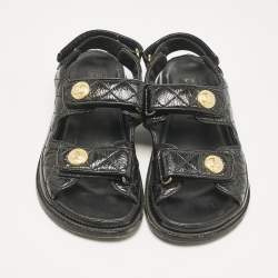 Chanel Black Leather Dad Slingback Sandals Size 36