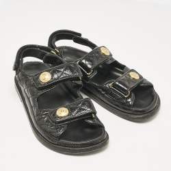 Chanel Black Leather Dad Slingback Sandals Size 36