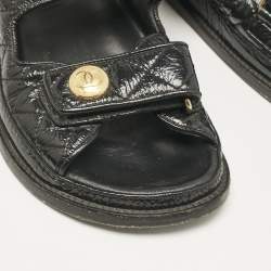 Chanel Black Leather Dad Slingback Sandals Size 36