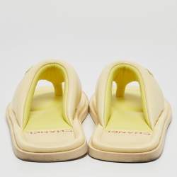 Pre Owned Chanel Yellow Leather Interlocking CC Logo Flip Flops Sandals Size 39