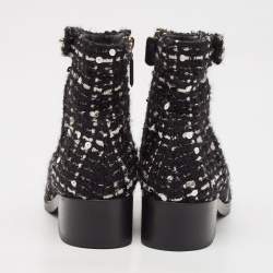 Pre Owned Chanel Multicolor Tweed Fabric And Leather Ankle Combat Boots Size 39