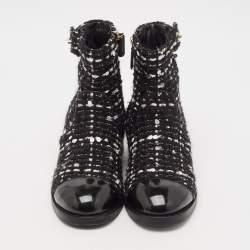 Pre Owned Chanel Multicolor Tweed Fabric And Leather Ankle Combat Boots Size 39