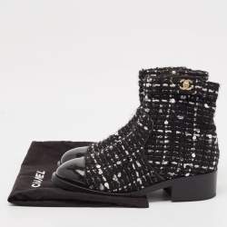 Pre Owned Chanel Multicolor Tweed Fabric And Leather Ankle Combat Boots Size 39