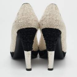 Chanel Black/White Tweed CC Cap-Toe Platform Pumps Size 40