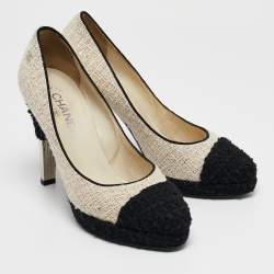 Chanel Black/White Tweed CC Cap-Toe Platform Pumps Size 40