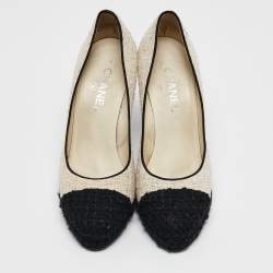 Chanel Black/White Tweed CC Cap-Toe Platform Pumps Size 40