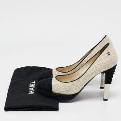 Chanel Black/White Tweed CC Cap-Toe Platform Pumps Size 40