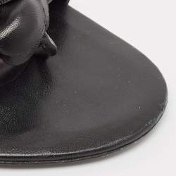 Chanel Black Leather Camellia Accent Slides Size 39