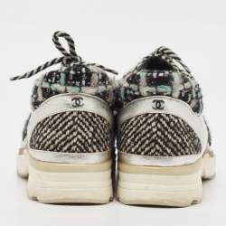 Chanel Multicolor Tweed Fabric And Leather CC Lace Up Sneakers Size 38.5