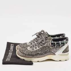 Chanel Multicolor Tweed Fabric And Leather CC Lace Up Sneakers Size 38.5