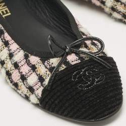 Chanel Multicolor Tweed Bow CC Cap-Toe Ballet Flats Size 40