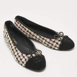 Chanel Multicolor Tweed Bow CC Cap-Toe Ballet Flats Size 40