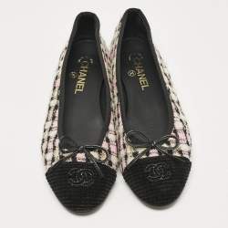 Chanel Multicolor Tweed Bow CC Cap-Toe Ballet Flats Size 40