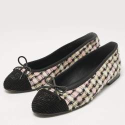Chanel Multicolor Tweed Bow CC Cap-Toe Ballet Flats Size 40