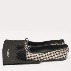 Chanel Multicolor Tweed Bow CC Cap-Toe Ballet Flats Size 40