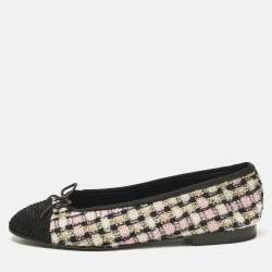 Chanel Multicolor Tweed Bow CC Cap-Toe Ballet Flats Size 40