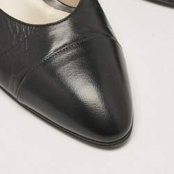 Pre Owned Chanel Black Leather Cap Toe Slingback Pumps Size 37.5
