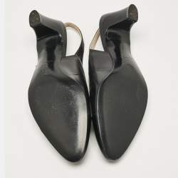 Pre Owned Chanel Black Leather Cap Toe Slingback Pumps Size 37.5