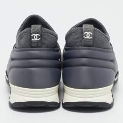 Chanel Grey Stretch Fabric Slip On Sneakers Size 38.5