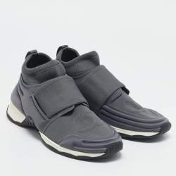 Chanel Grey Stretch Fabric Slip On Sneakers Size 38.5